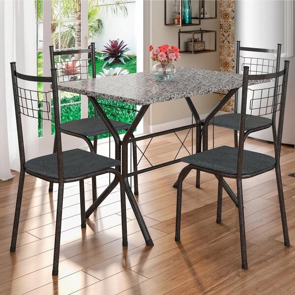 Conjunto Mesa Brasília 110cm 4 Cadeiras New Lisboa  Preto/pra