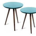 Conjunto Mesa Canto Lateral Redonda Vidro Laqueado  Par