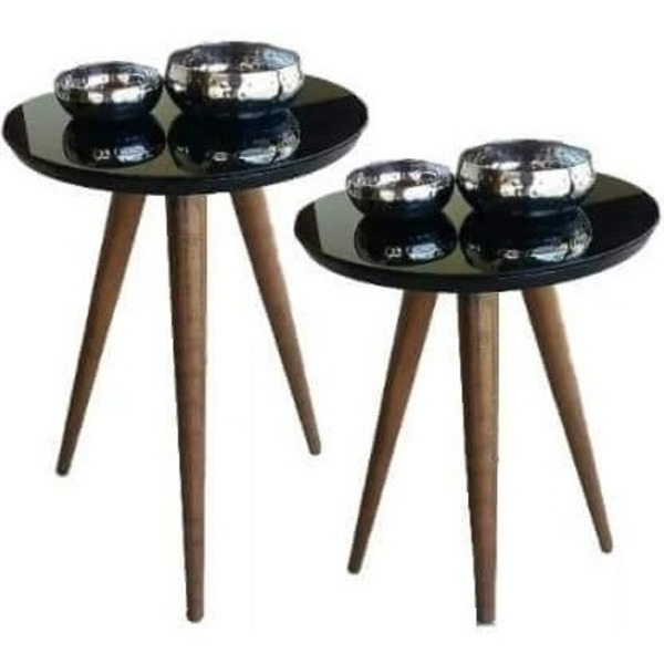 Conjunto Mesa Canto Redonda Vidro Laqueado  Par