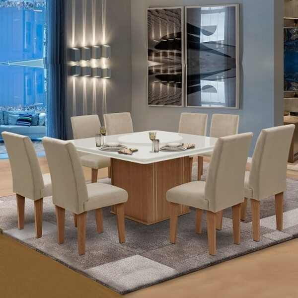 Conjunto Mesa Cedro Off Tampo Giratório 8 Cadeiras Amsterdã