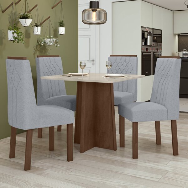 Conjunto Mesa Celebrare 90cm Tampo Mdf/vidro 4 Cadeiras Exclu