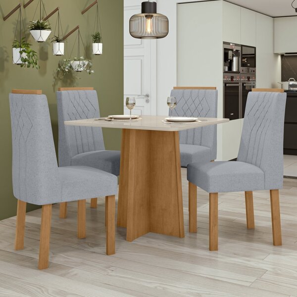 Conjunto Mesa Celebrare 90cm Tampo Mdf/vidro 4 Cadeiras Exclu