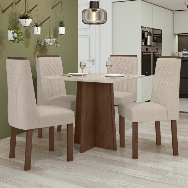 Conjunto Mesa Celebrare 90cm Tampo Mdf/vidro 4 Cadeiras Exclu