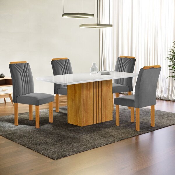 Conjunto Mesa Celeste 120cmx90cm Com 4 Cadeiras Celeste Tampo