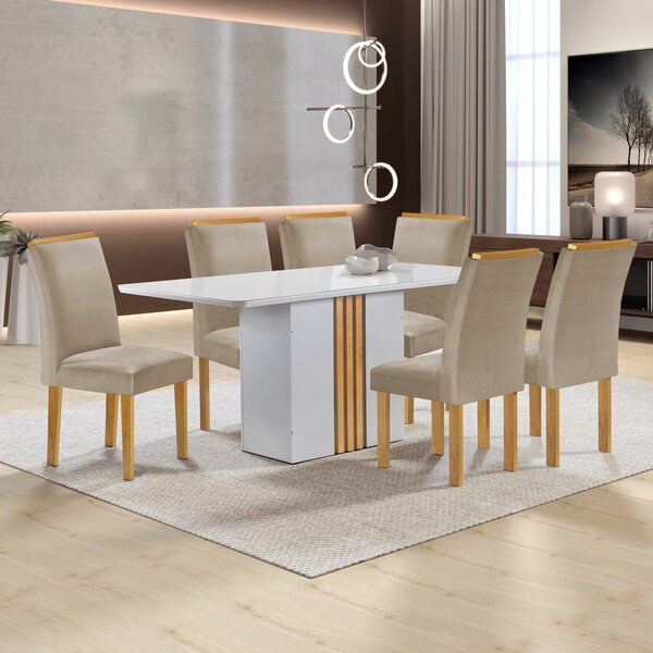 Conjunto Mesa Celeste 170cmx90cm Com 6 Cadeiras Luisa Tampo S