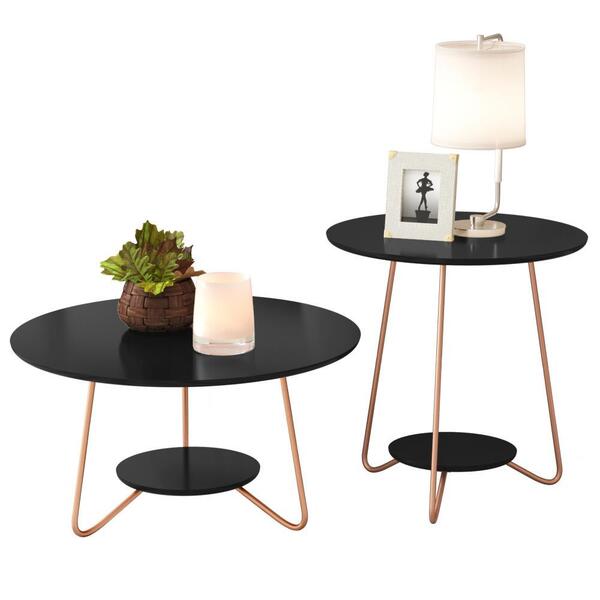 Conjunto Mesa Centro E Apoio Liz Com Pés De Ferro Preto - Rpm