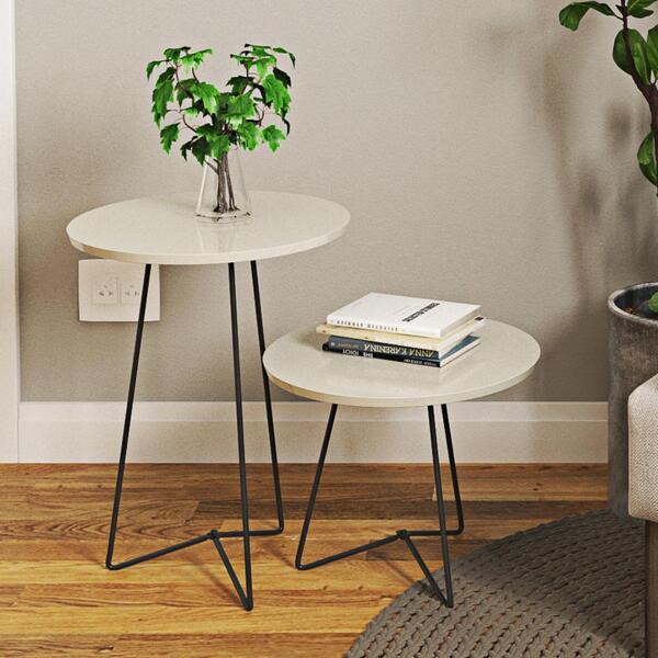 Conjunto Mesa Centro E Lateral Luisa Com Pés De Ferro - Off W