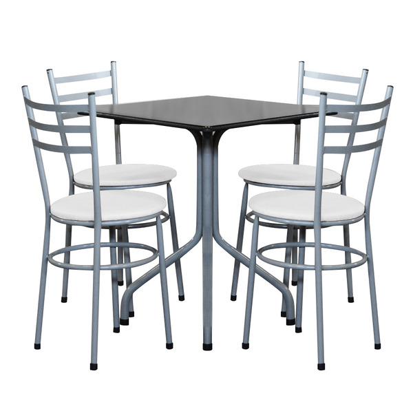 Conjunto Mesa Cinza 68x68 Com 4 Cadeiras Epoxi  Branco