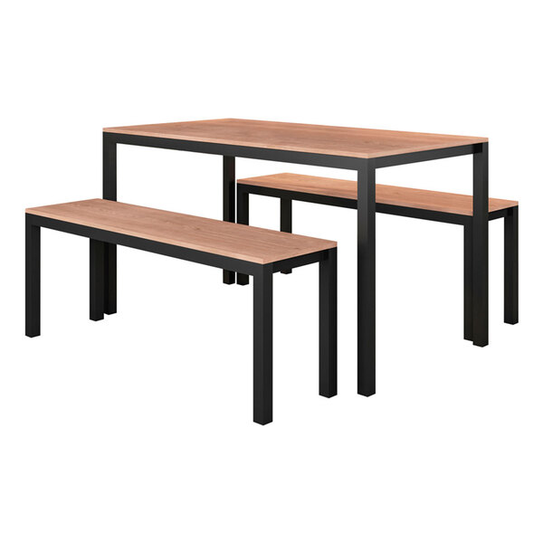 Conjunto Mesa Com 02 Bancos Industrial 136 Preto Fosco/barona