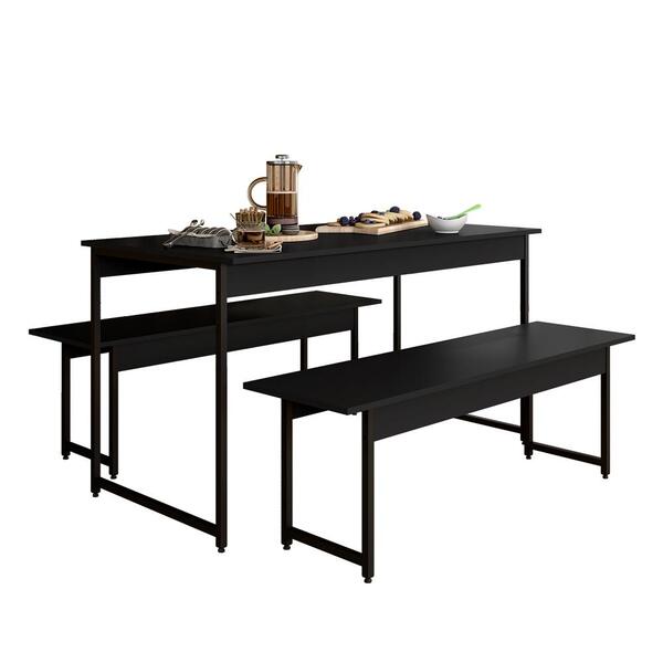 Conjunto Mesa Com 2 Bancos Estilo Industrial Lugano Preto Fos
