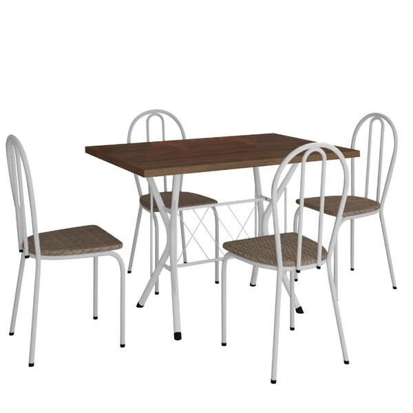 Conjunto Mesa Com 4 Cadeiras Bruna 004 Rattan Branco Liso