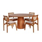 Conjunto Mesa Com 4 Cadeiras De Madeira Maciça Rattan Natural