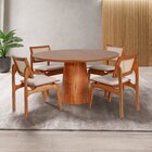 Conjunto Mesa Com 4 Cadeiras De Madeira Maciça Rattan Natural