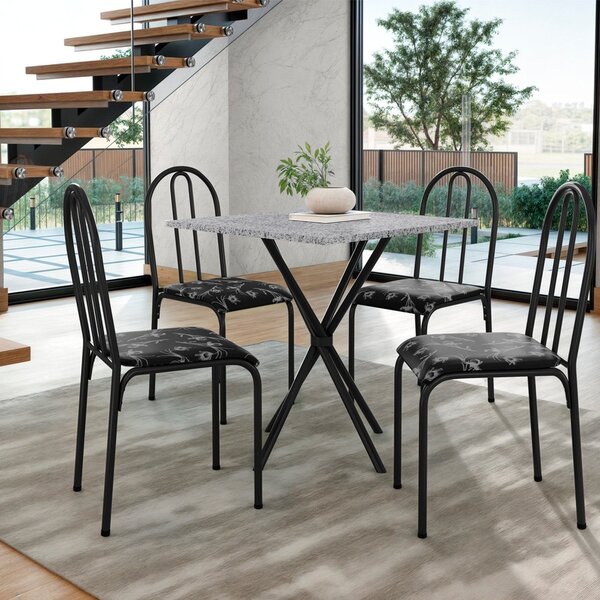 Conjunto Mesa Com 4 Cadeiras E Tampo Quadrado Diamante Preto