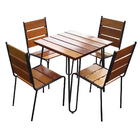 Conjunto Mesa Com 4 Cadeiras Em Aço E Madeira - Cjm74.p + Omb