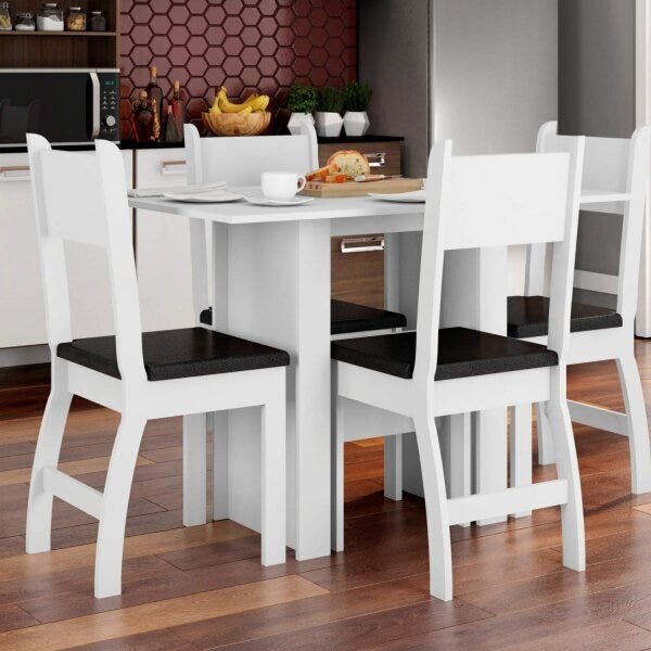 Conjunto Mesa Com 4 Cadeiras Milano  Branco/preto