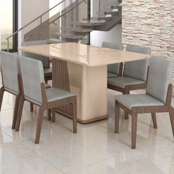 Conjunto Mesa Com 6 Cadeiras Harmonia Carvalho/fendi