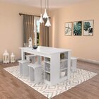 Conjunto Mesa Com Nichos E 4 Bancos Branco