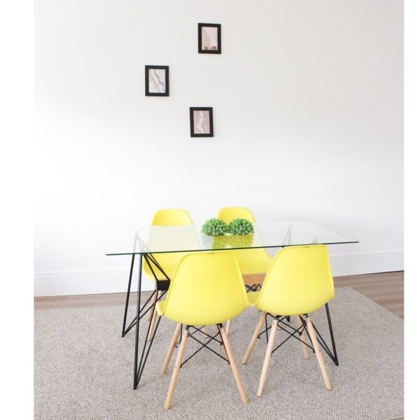Conjunto Mesa Com Tampo De Vidro Araçá Com 4 Cadeiras Eiffel