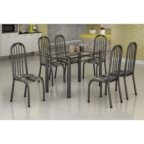 Conjunto Mesa Com Tampo Vidro E 6 Cadeiras