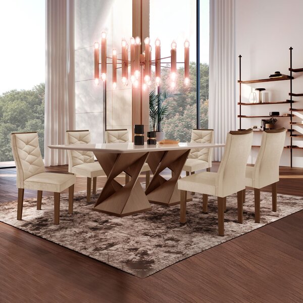 Conjunto Mesa Com Vidro E 6 Cadeiras 170cmx90cm Barcelona Yes