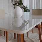 Conjunto Mesa Com Vidro Pés Madeira Maciça 6 Cadeiras Madeira