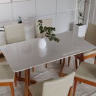 Conjunto Mesa Com Vidro Pés Madeira Maciça 6 Cadeiras Madeira