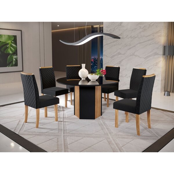 Conjunto Mesa Cris 1360 Redonda Vidro 6 Cadeiras Elegance Mel