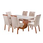 Conjunto Mesa Cristal Com 6 Cadeiras Em Madeira Maciça Estofa