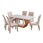 Conjunto Mesa Cristal Com 6 Cadeiras Em Madeira Maciça Estofa