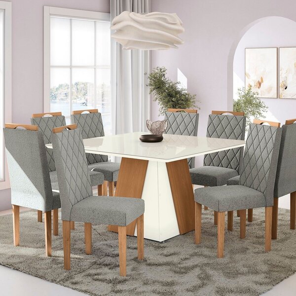 Conjunto Mesa Dalia Com 8 Cadeiras 80x135x135 Euca/cinza