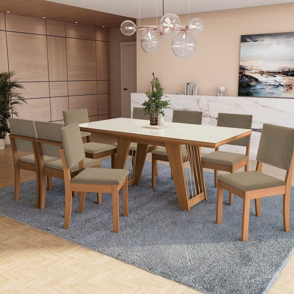 Conjunto Mesa Dalia Com 8 Cadeiras 82x180x90 Cm Canela/fendi