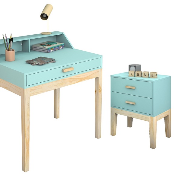 Conjunto Mesa De Cabeceira 2 Gavetas + Mesa De Estudo 1 Gavet