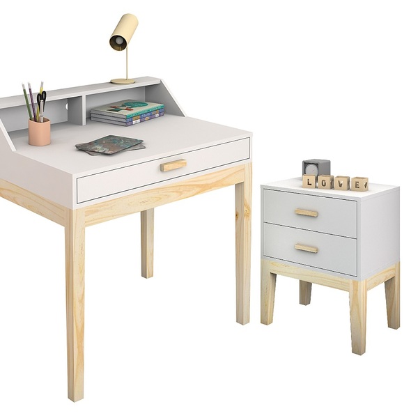 Conjunto Mesa De Cabeceira 2 Gavetas + Mesa De Estudo 1 Gavet