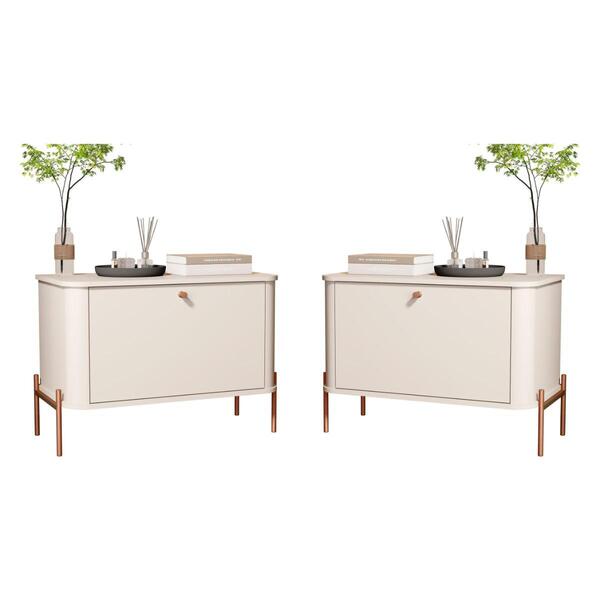 Conjunto Mesa De Cabeceira Albania Off White Bronze