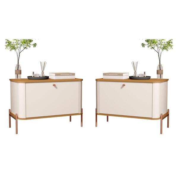 Conjunto Mesa De Cabeceira Albania Off White Nature Bronze