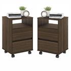 Conjunto Mesa De Cabeceira Com Rodízios Nadi Marrom