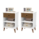 Conjunto Mesa De Cabeceira Londres Branco Castanho