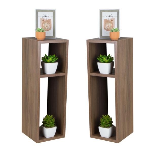 Conjunto Mesa De Cabeceira Pequena 20x20x60cm Nogal Quarto Sa