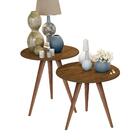 Conjunto Mesa De Canto E Lateral Retrô Pés Palito Madeirado