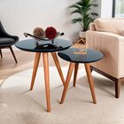 Conjunto Mesa De Canto Lateral Pé Palito Preta Com Vidro 50/4