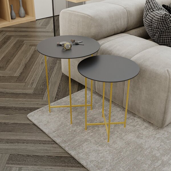 Conjunto Mesa De Canto Rome 57cm X 45cm X 45cm Preto / Dourado