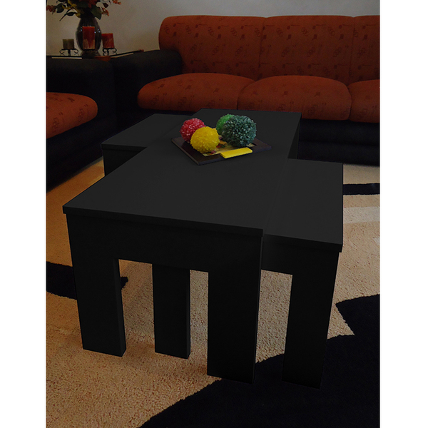 Conjunto Mesa De Centro Com 2 Mesas De Apoio Preto Laca