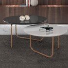 Conjunto Mesa De Centro Diamante Pé Cobre Preto/off White