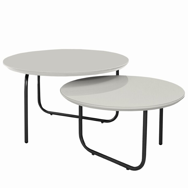 Conjunto Mesa De Centro Diamante Pé Preto Off White