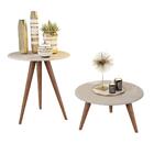 Conjunto Mesa De Centro E Canto Retrô Pés Palito Off White
