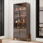 Conjunto Mesa De Centro E Cristaleira Kast Cinza E Cedro