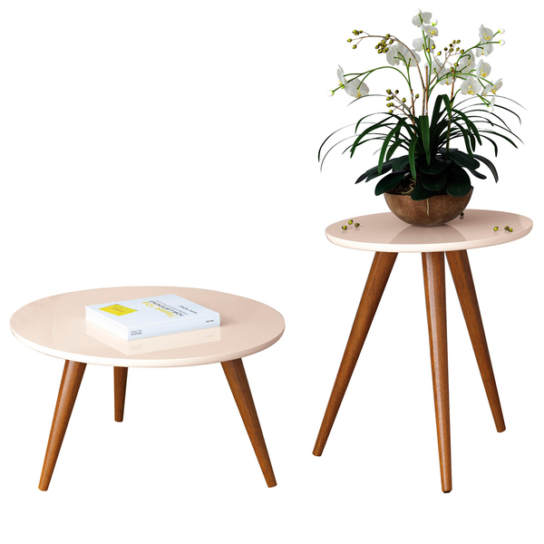 Conjunto Mesa De Centro E Lateral Redonda Andy Off White - Mo