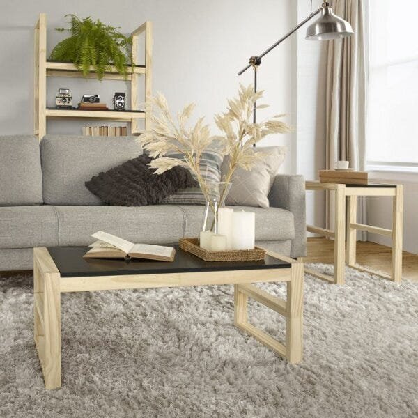 Conjunto Mesa De Centro E Mesa Lateral Madeira Maciça Guará C