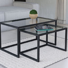 Conjunto Mesa De Centro Industrial 65cm E 60cm Aço Preto Duo